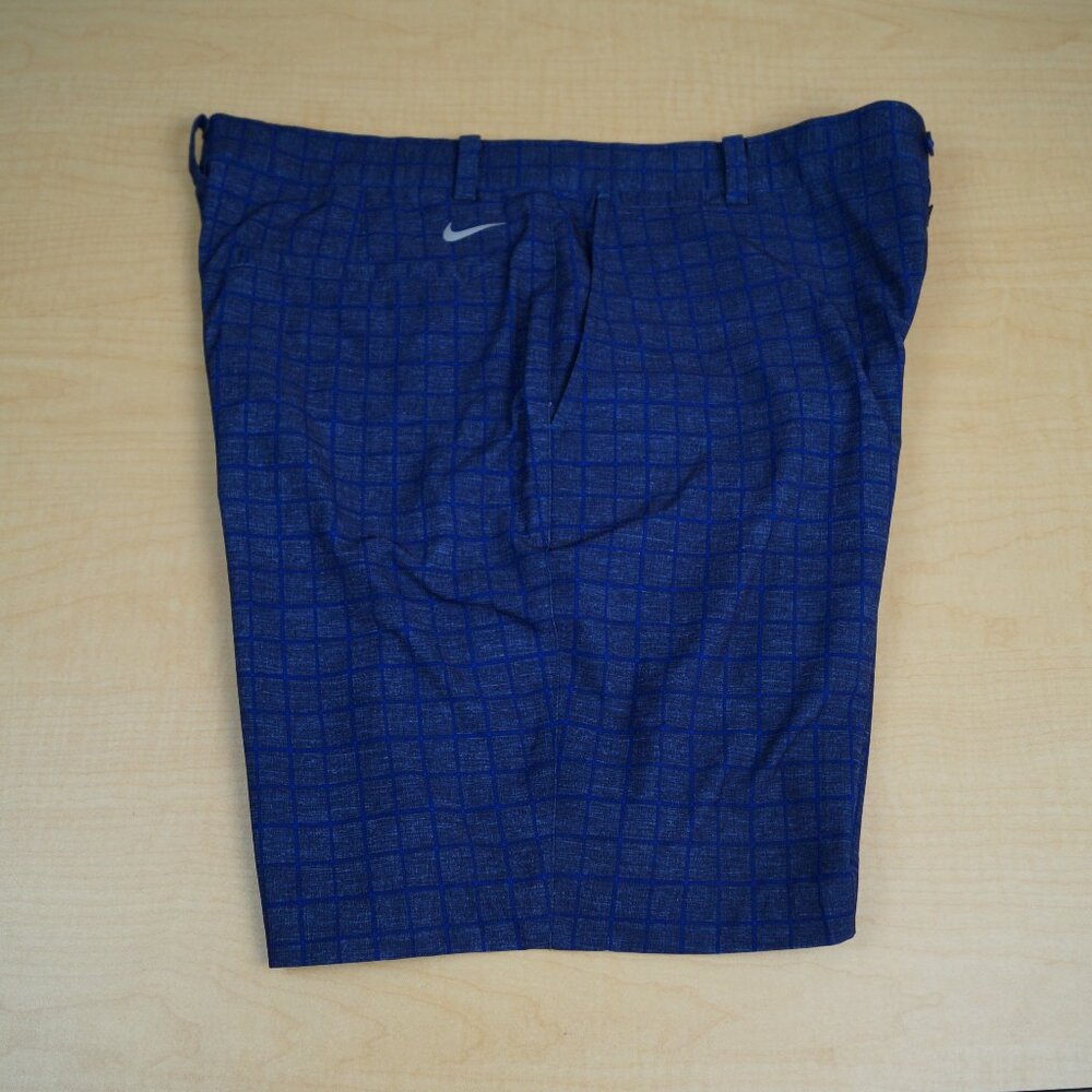 Nike Golf Tour Performance Dri Fit Shorts Stretch Blue Check Flat Front Mens 34